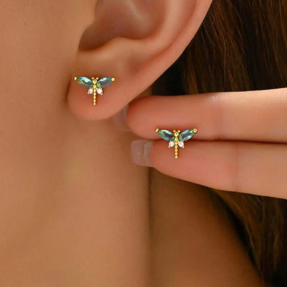 Charming Gold and Blue Butterfly Earrings - Picture 3 of 3